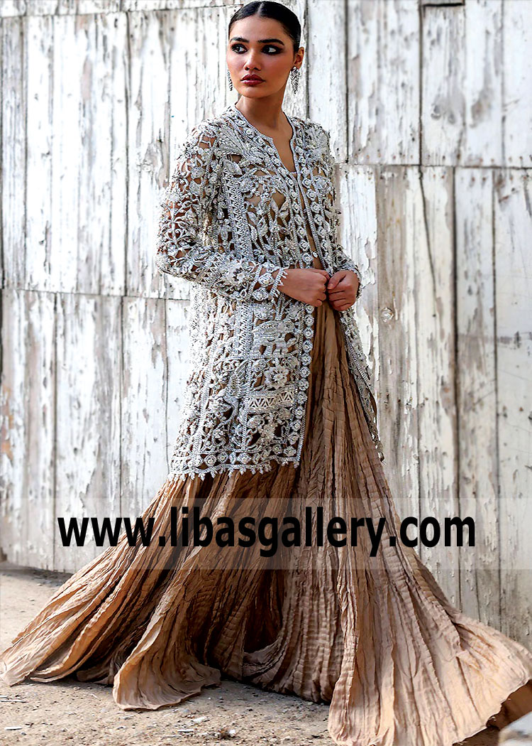 White French Beige Wedding Sharara Suit