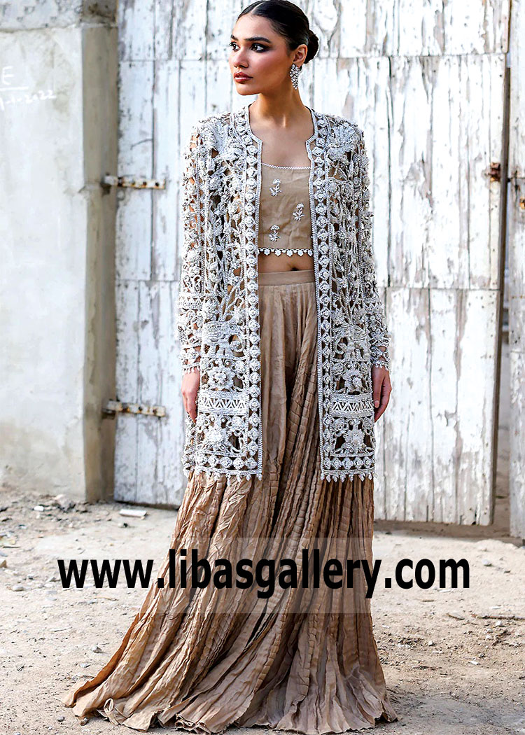 White French Beige Wedding Sharara Suit