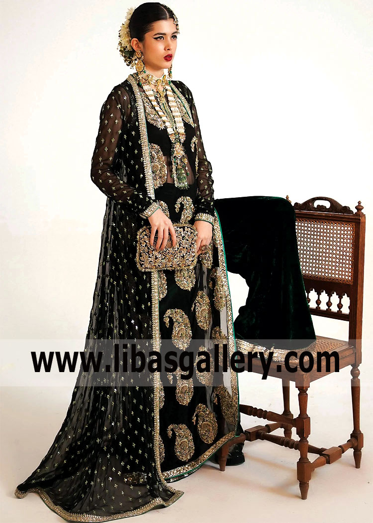 Black Iris Gown With Velvet Palazzo Pants