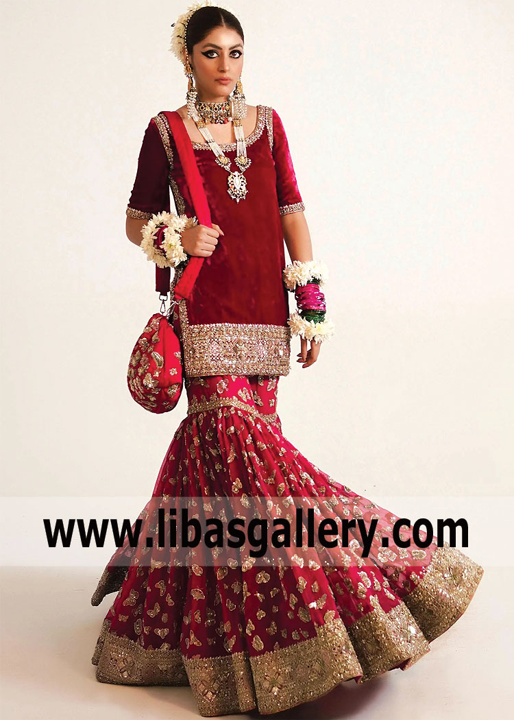 Quinacridone Magenta Fleur Bridal Gharara Dress