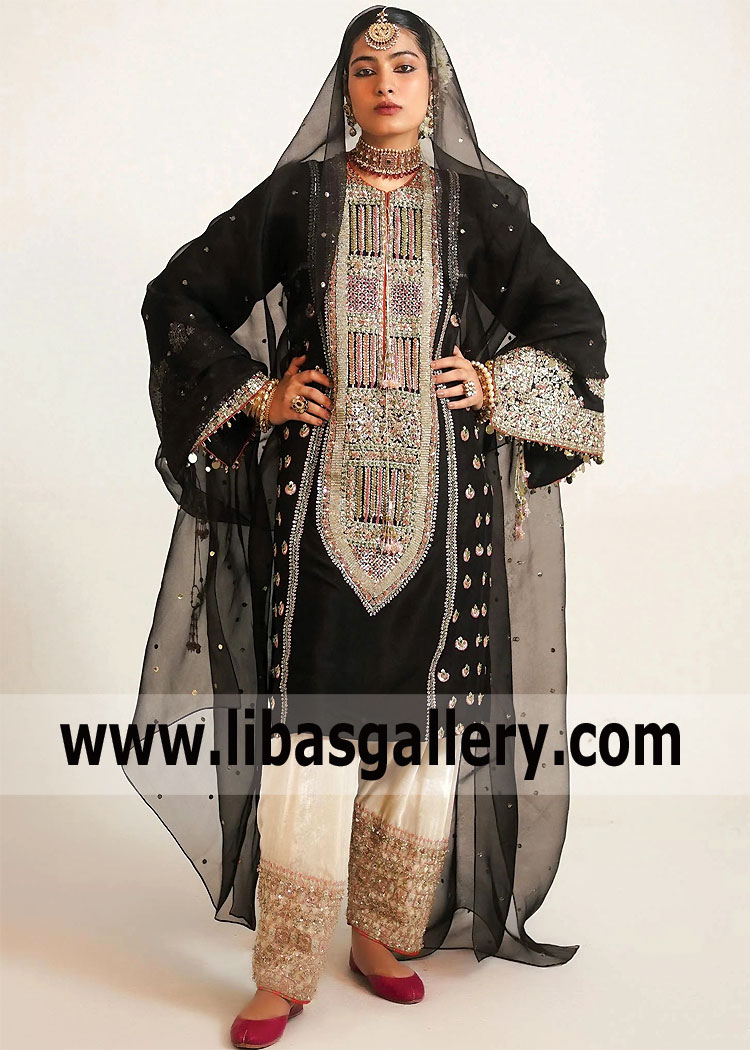 Black White Rosa Embroidered Party Dress
