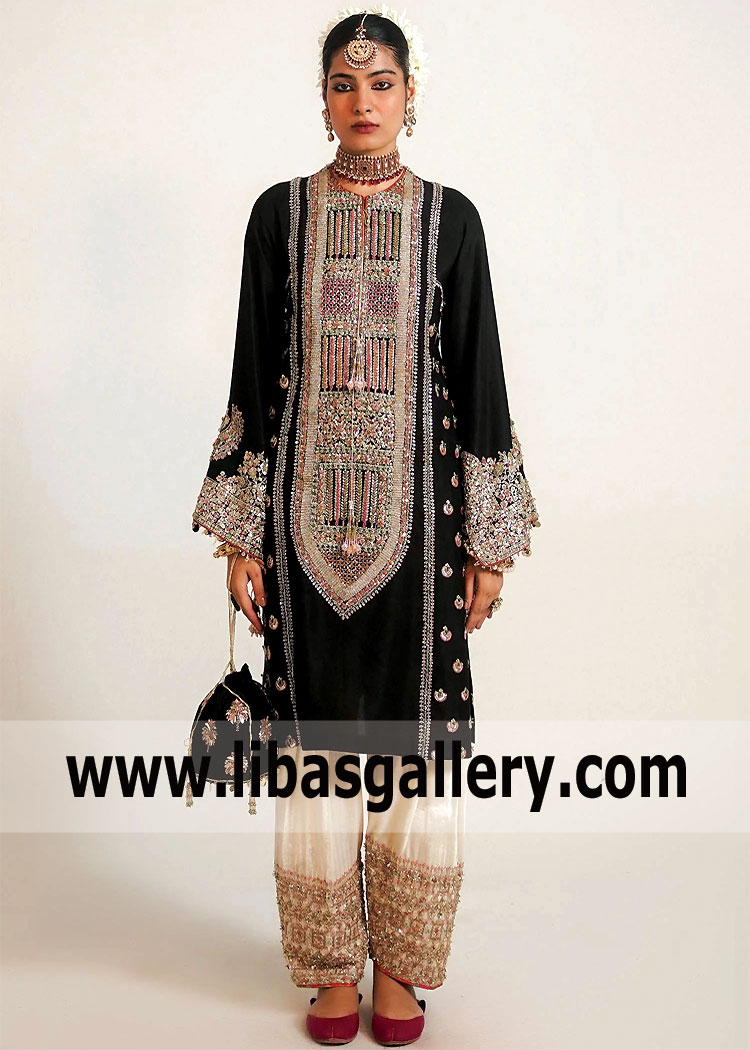 Black White Rosa Embroidered Party Dress