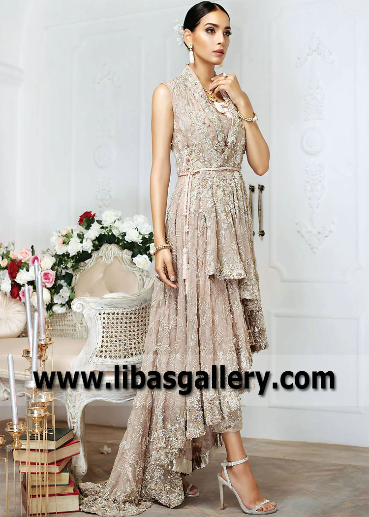 Champagne Pink Magnolia Highlow Angarkha Style