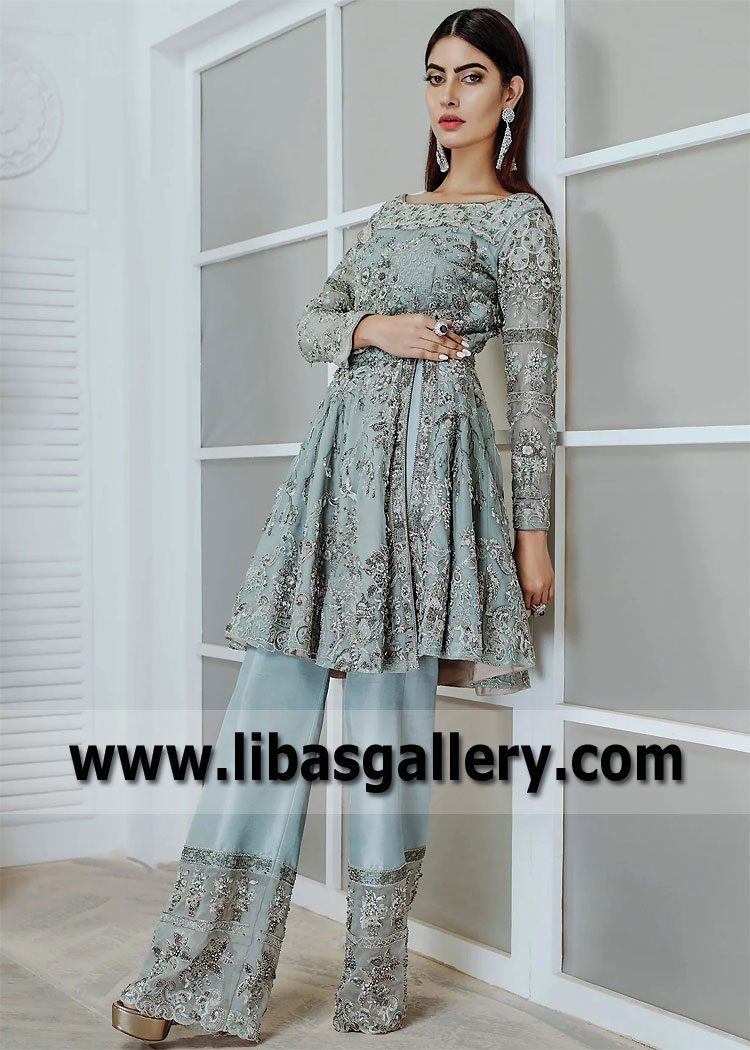 Light Steel Blue Iris Peplum Suit