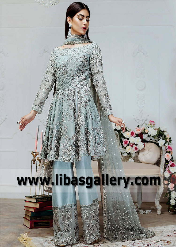 Light Steel Blue Iris Peplum Suit