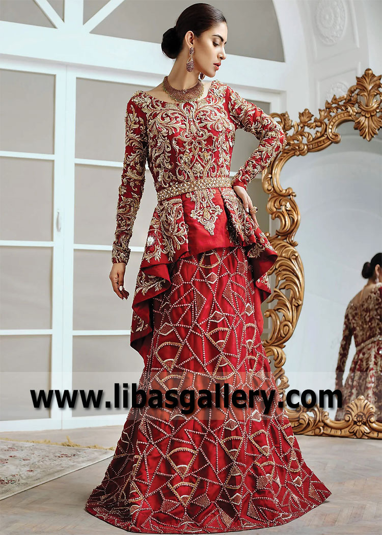Royal Red Carnation Wedding Peplum with Lehenga