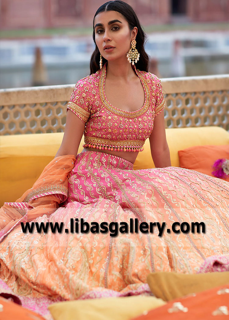 Pink Coral Ombre Echinacea Lehenga Choli