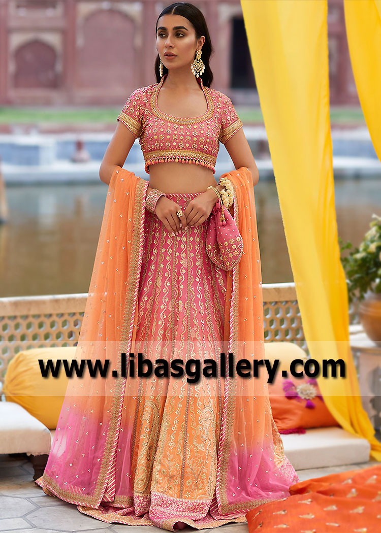 Pink Coral Ombre Echinacea Lehenga Choli