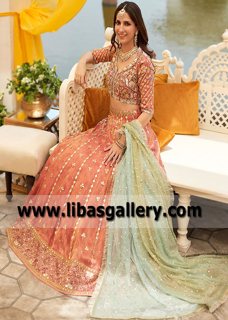 Burnt Sienna Rudbeckia Bridal Lehenga Choli