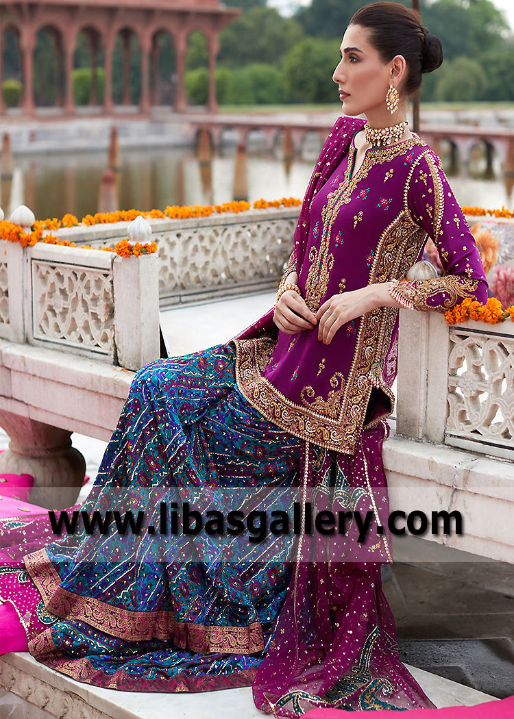 Pansy Purple Viola Bridal Sharara Suit