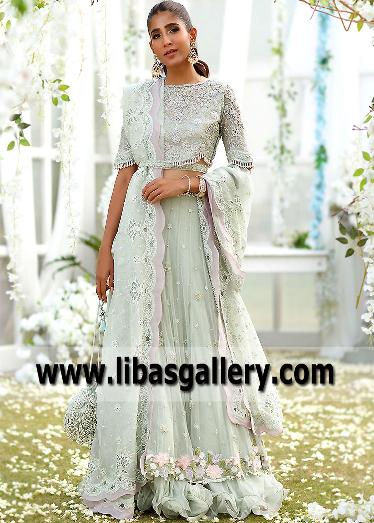 Mint Cream Rosa Lehenga Choli