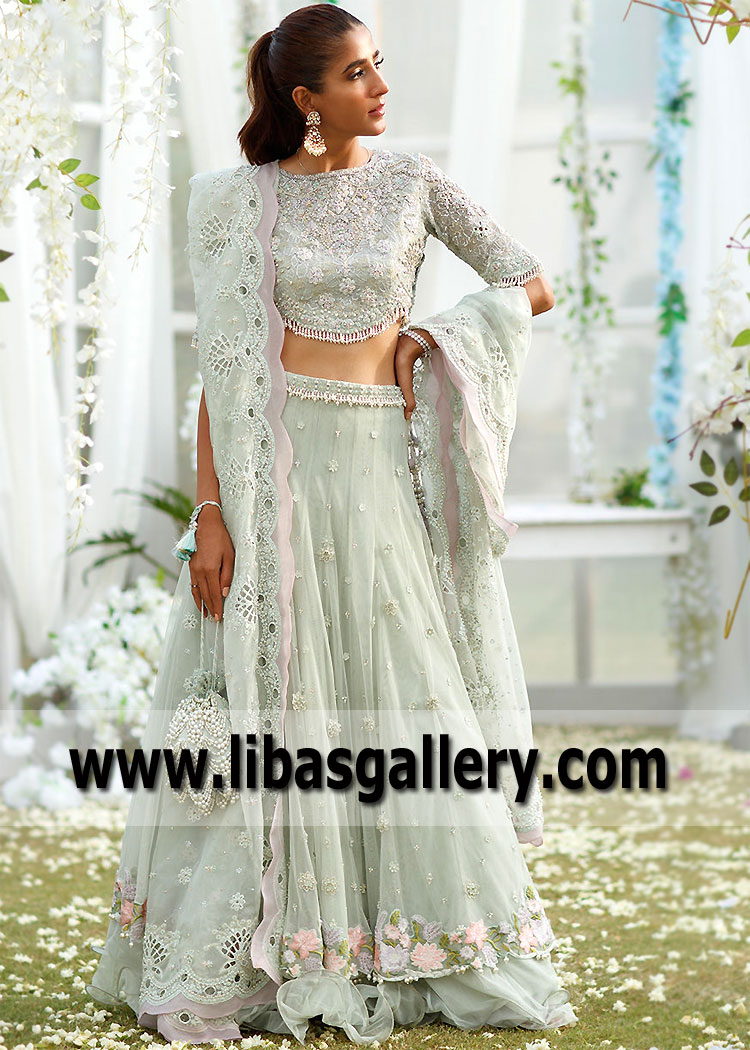 Mint Cream Rosa Lehenga Choli