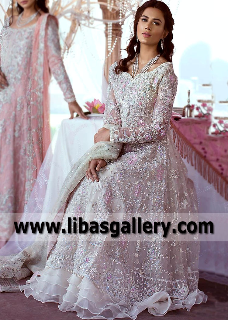 Floral white Iris Designer Gown For Engagement Brides