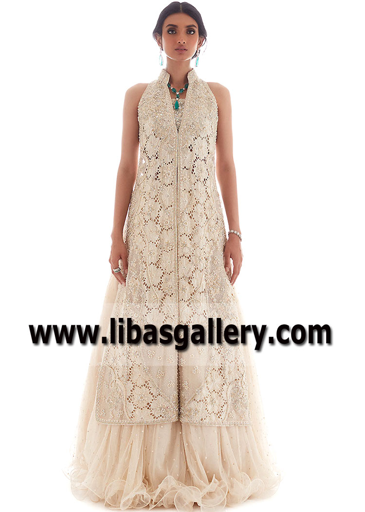 Pakistani Cutwork Jacket Bridal Lehenga Sutton UK Farah Talib Aziz Jacket Bridal Lehenga