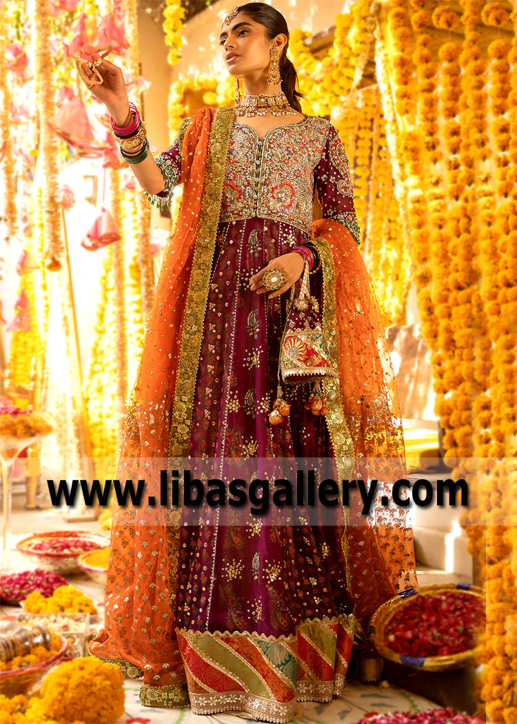Tyrian Purple Bergenia Bridal Mehndi Dress
