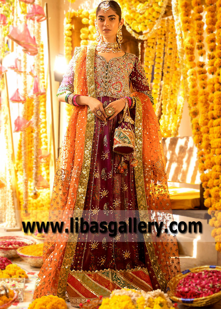 Tyrian Purple Bergenia Bridal Mehndi Dress