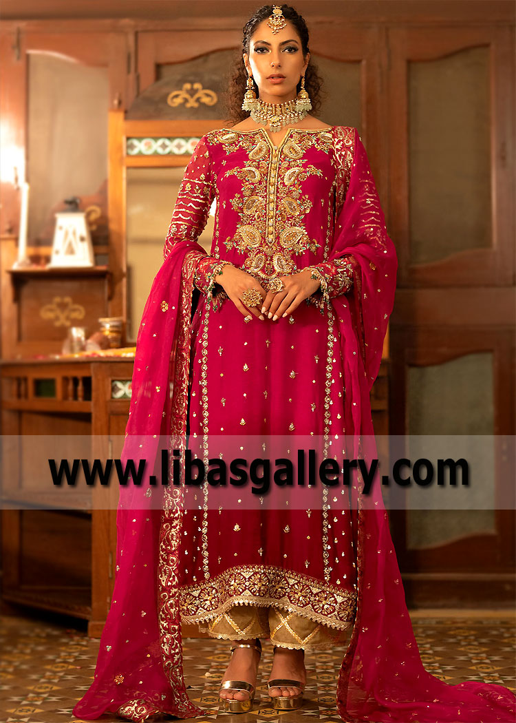 Pictorial Carmine Salvia Wedding Guest Dress