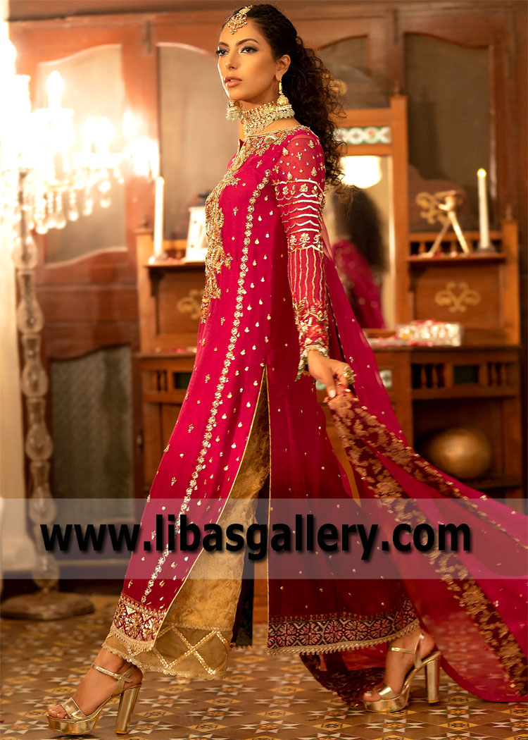 Pictorial Carmine Salvia Wedding Guest Dress