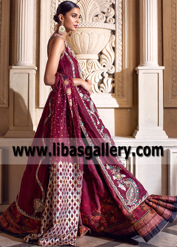 Burgundy Gold Dark Monarch Lehenga Dress