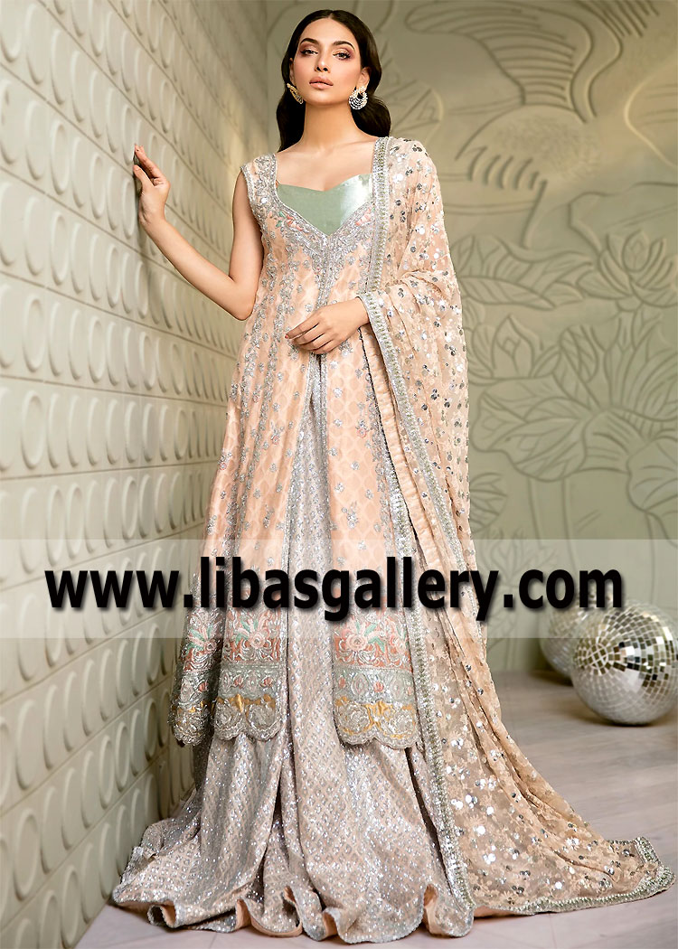 Light Peach Sweet Nymph Long Pishwas