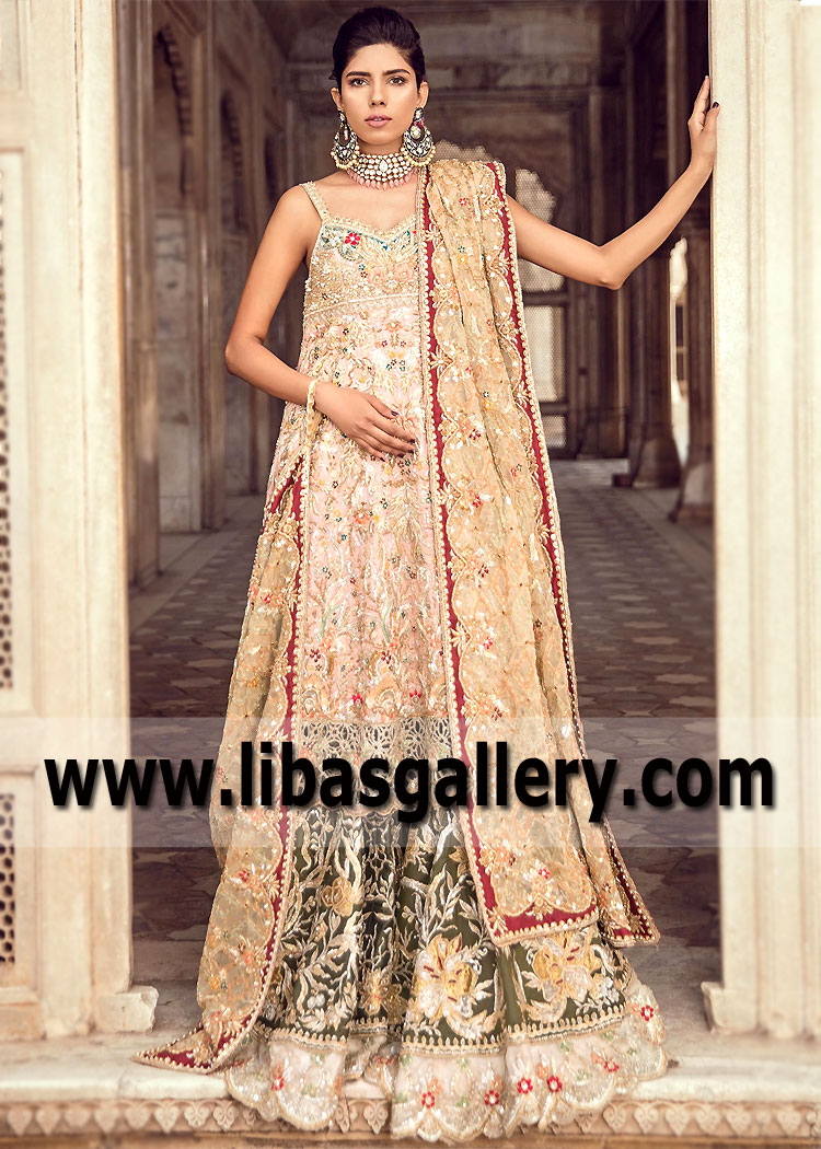 Light Pink Nikah Dresses Hertfordshire England UK Long Shirt with Bridal Lehenga