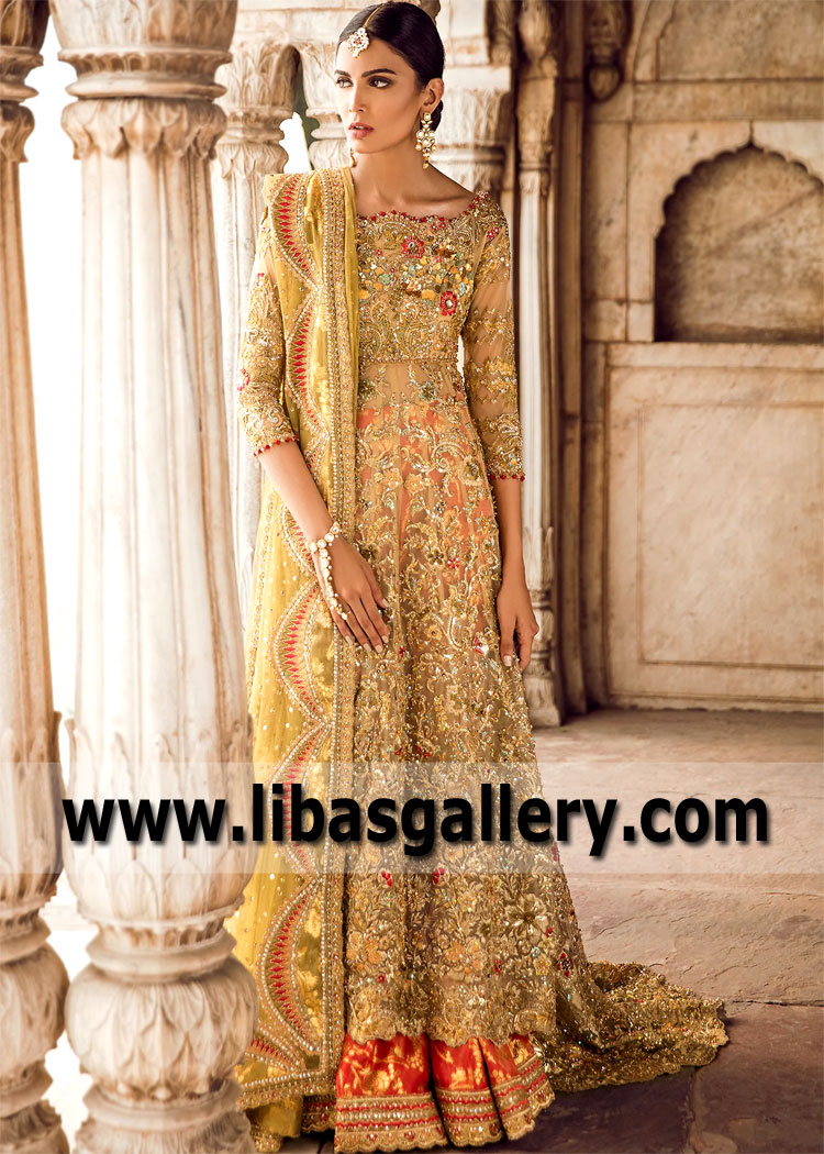 Orange Gold Skipley Moonglow Wedding Gharara