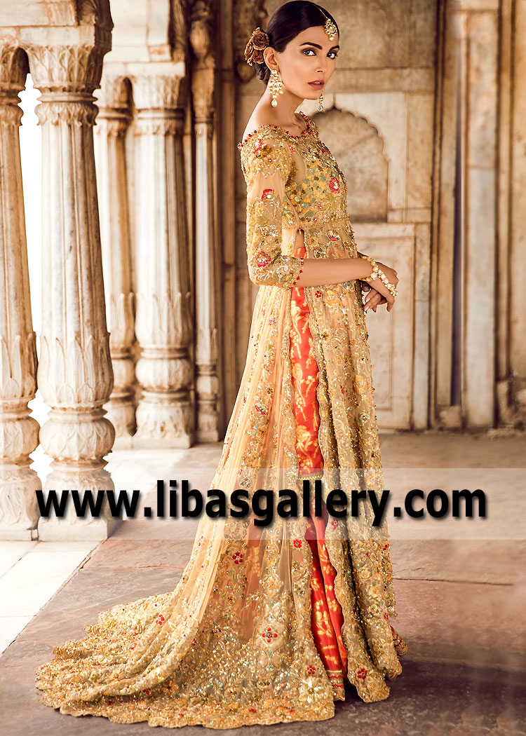 Orange Gold Skipley Moonglow Wedding Gharara