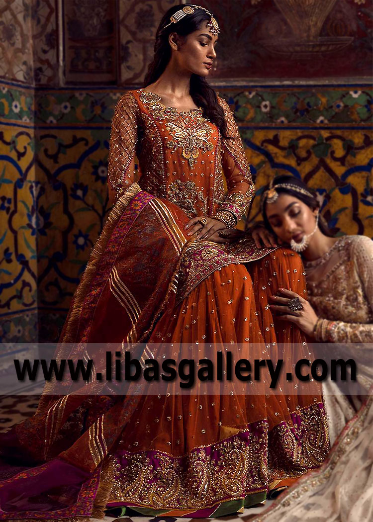 Queeny Pure Orange Mehndi Mayun Gharara