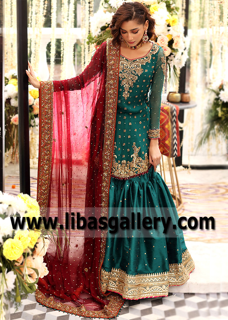 Brunswick Green Dioptase Gharara with Short Shirt