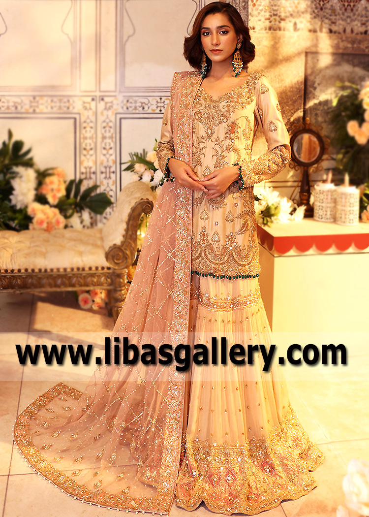 Light Misty Rose Serandite Gharara and Raw Silk Shirt