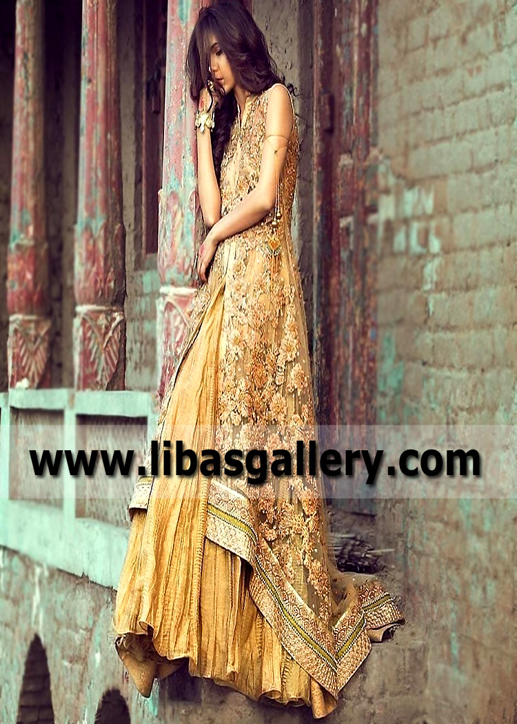 Gold Amber Danburite Jacket with Lehenga