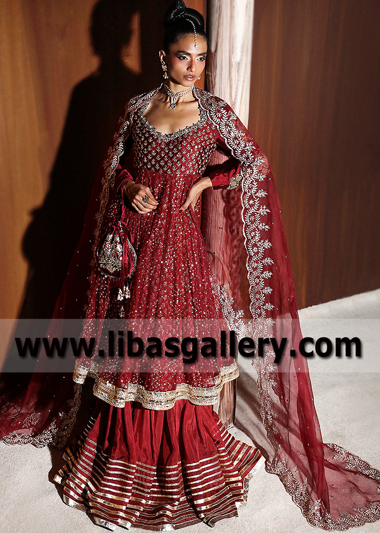 Rosewood Painite Pishwas with Lehenga