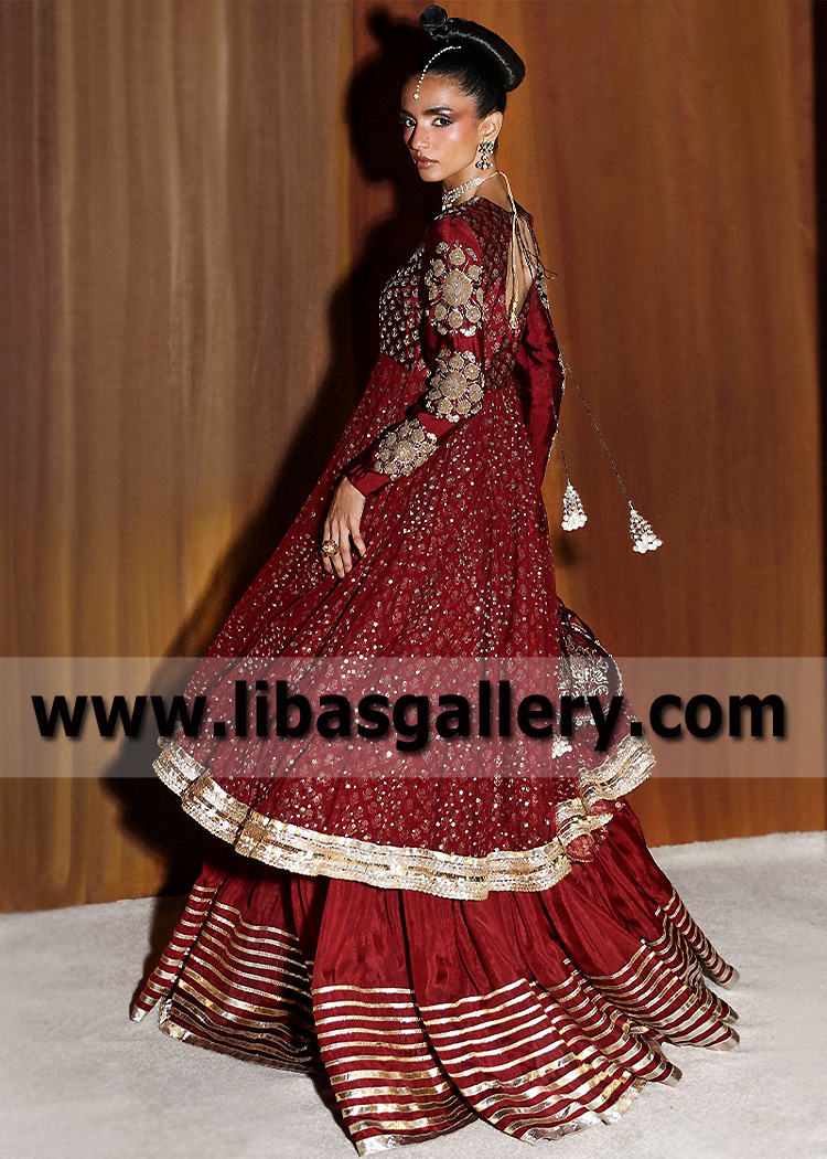 Rosewood Painite Pishwas with Lehenga