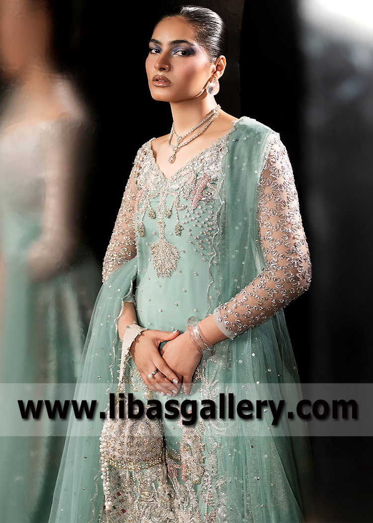 Cambridge Blue Natrolite Long Shirt with Lehenga