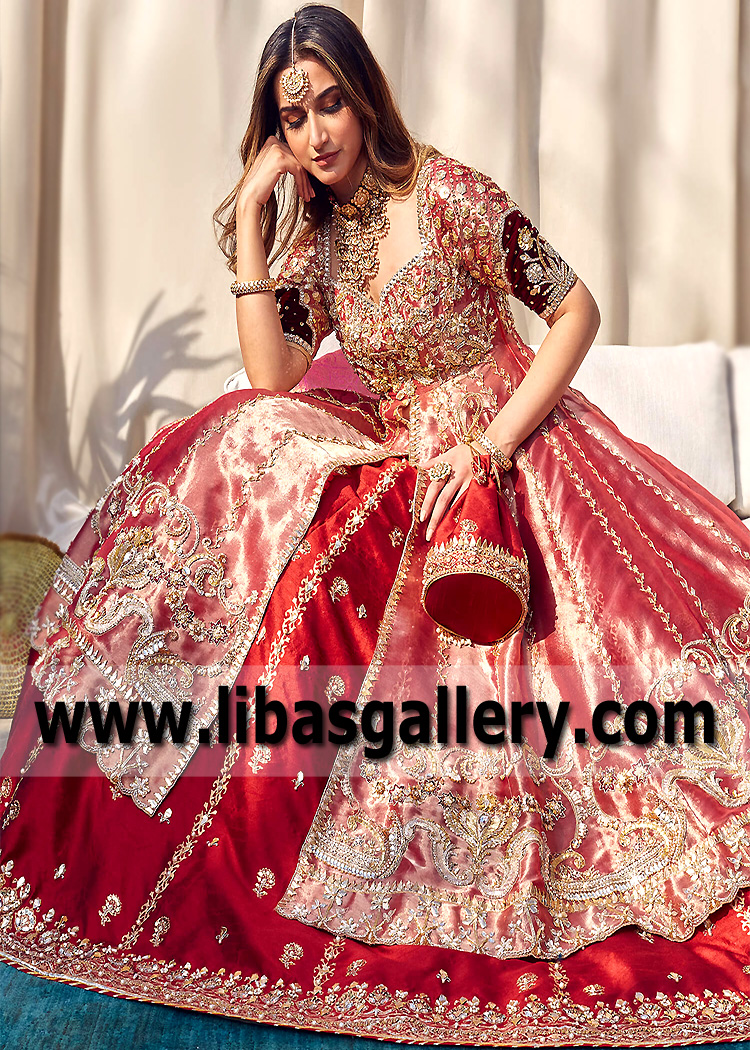 Brink Pink Beryl Pishwas and Red Lehenga