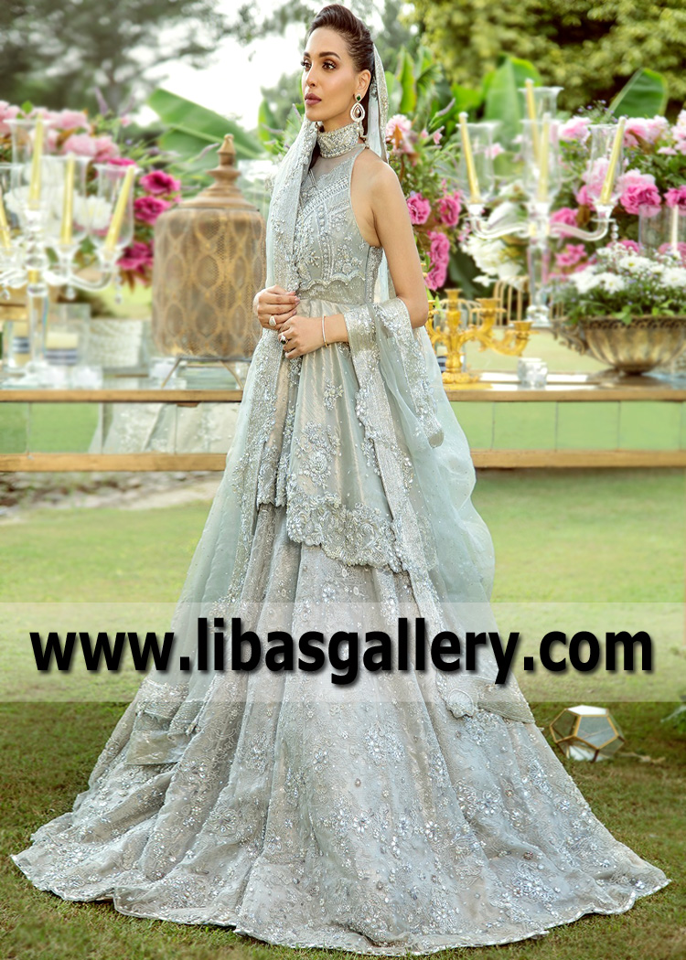 Alabaster Calcite Asymmetric Peplum with Lehenga