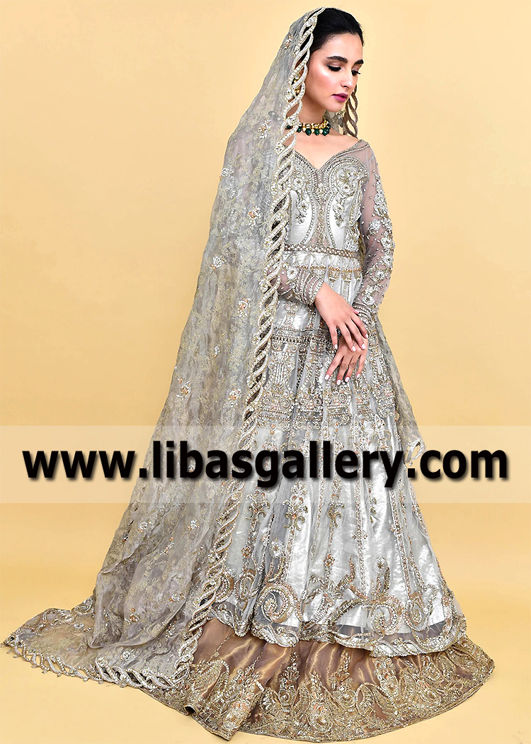 Gainsboro Antimony Pishwas and Lehenga