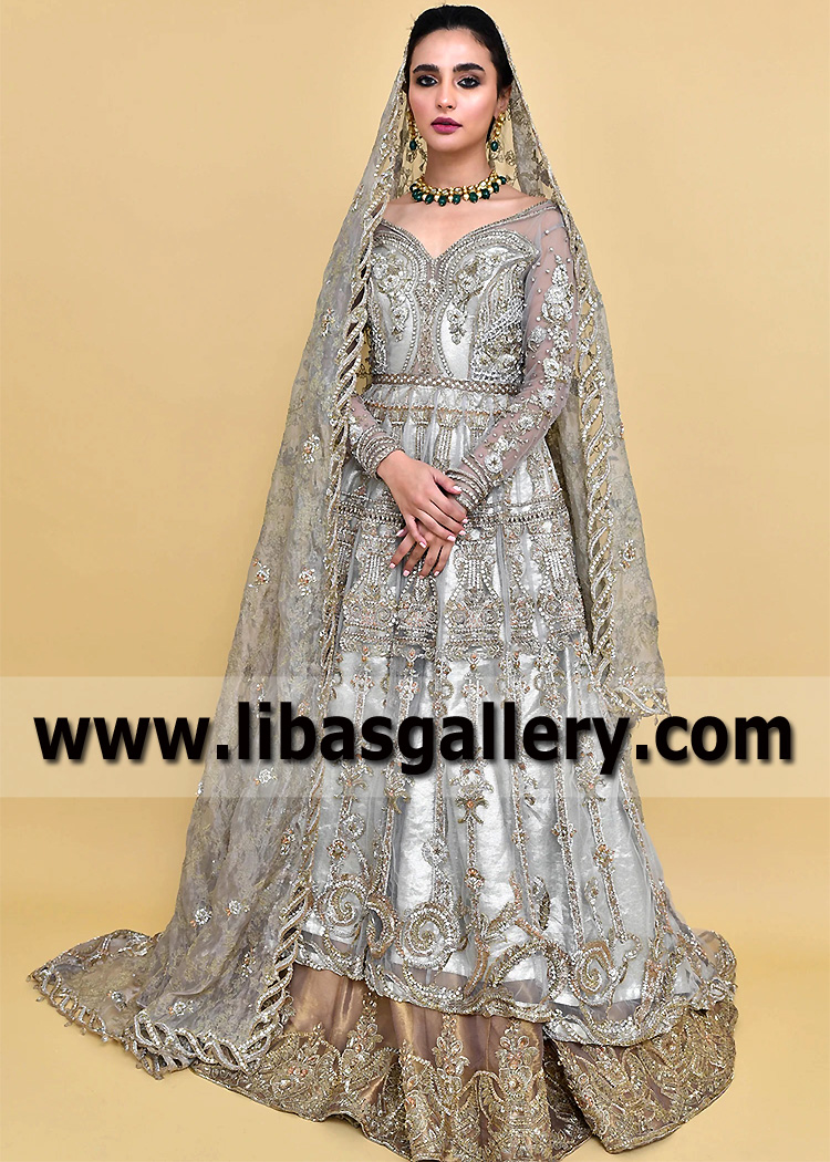 Gainsboro Antimony Pishwas and Lehenga