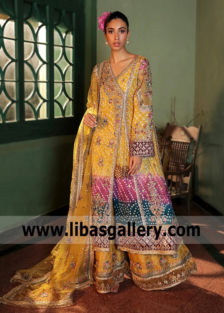 Xanthous Yellow Flora Angrakha for Mehndi Mayun