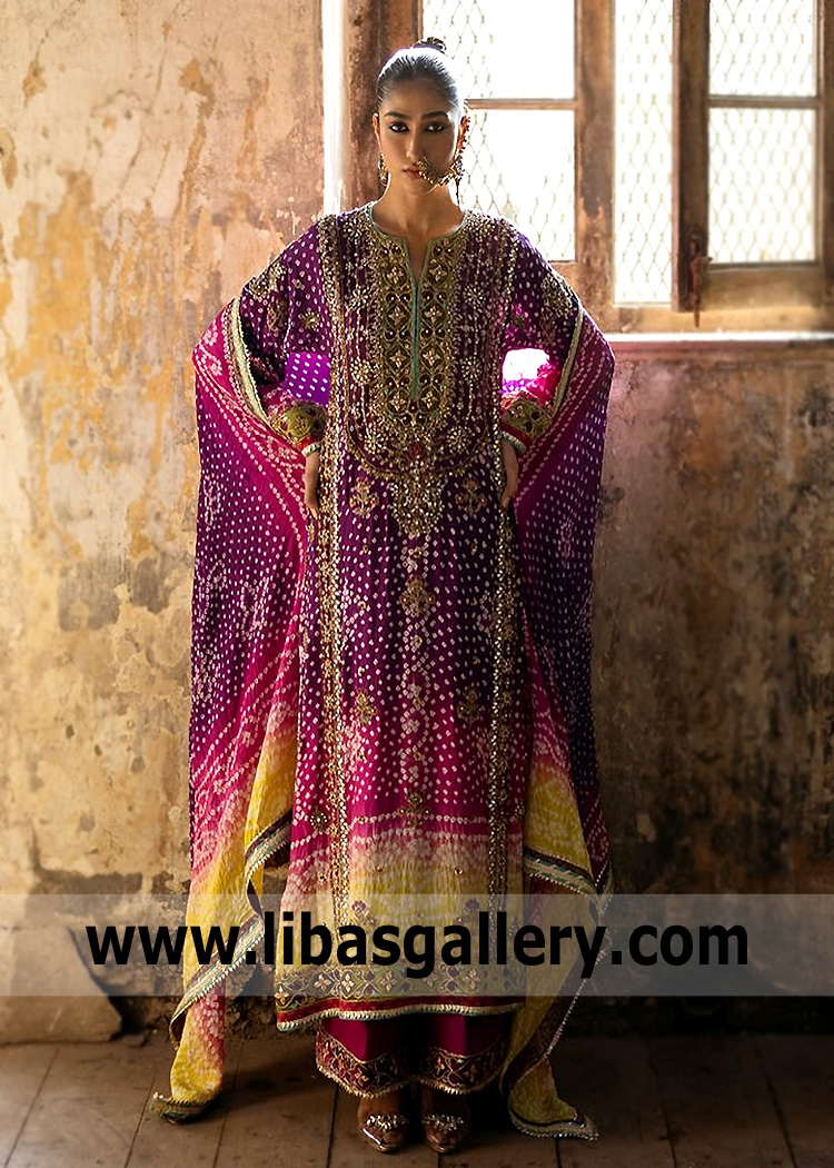 Vibrant Purple Aureolin Amaryllis Long Chunri Shirt and Pants