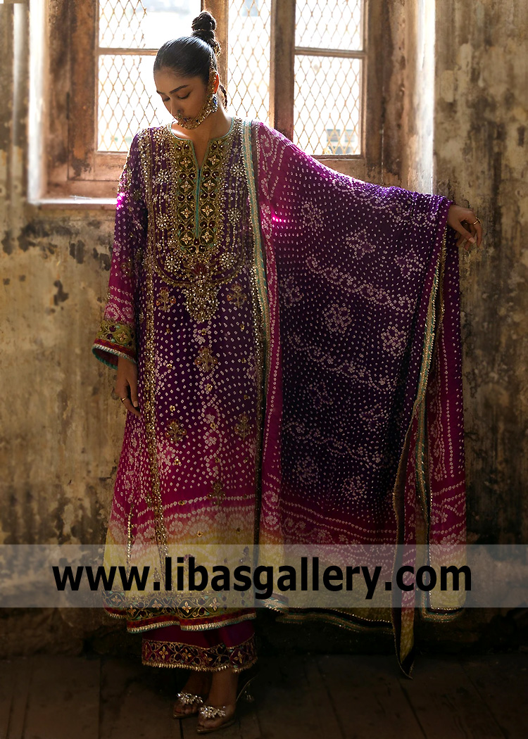 Vibrant Purple Aureolin Amaryllis Long Chunri Shirt and Pants