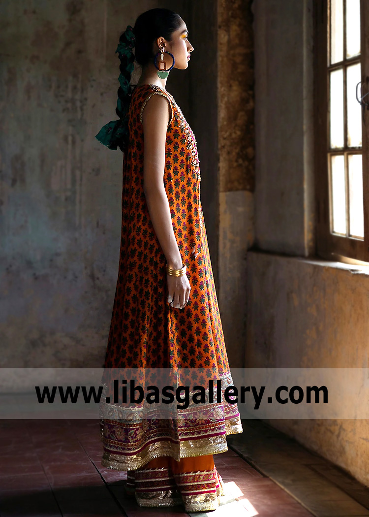 Aerospace Orange Scilla Formal Long Shirt and Sharara Pants