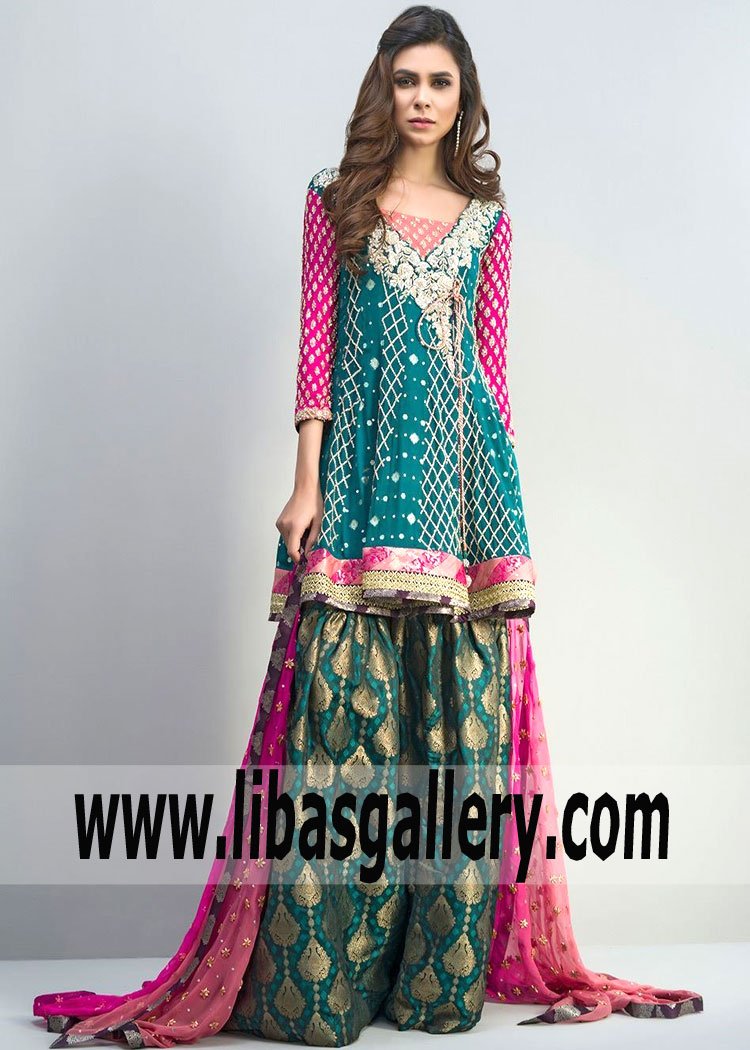 Designer Zainab Chottani Bridal Angrakha Denver Colorado USA Online Boutique: Buy Designer Bridal Gharara Pakistan