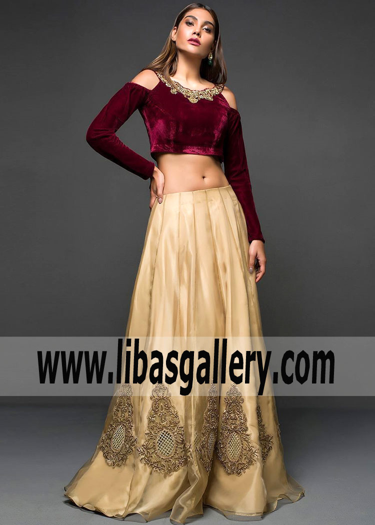 Chic Maroon Beige Lilium Lehenga