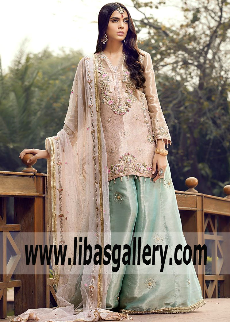 Indian Pakistani Designer Farida Hasan Sharara Dresses Clermont Florida USA Latest Party Wear Sharara Dress