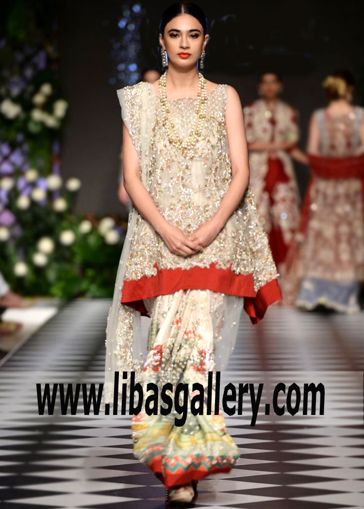 Pakistani Designer Evening Dresses - Saira Shakira Sharara for Wedding Party Buy in Connecticut CT USA
