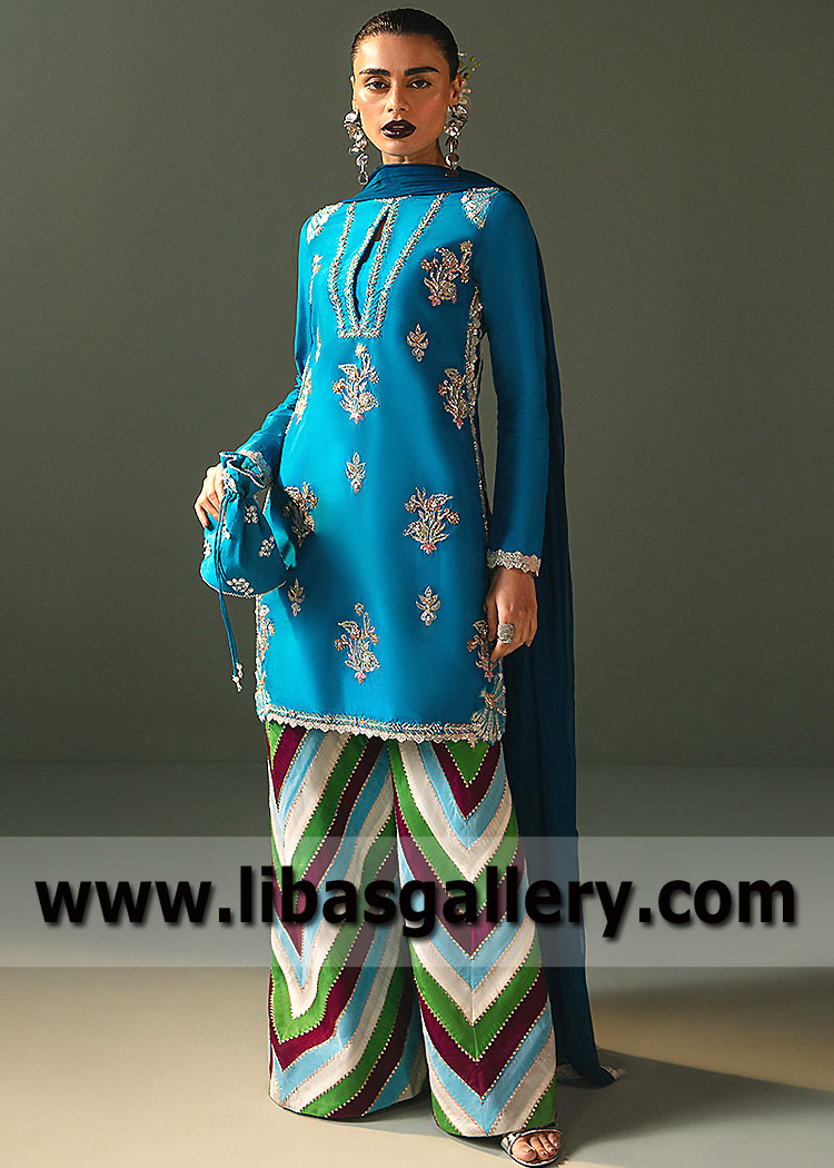 Bice Blue Papagoite Chatta Patti Trousers Suit