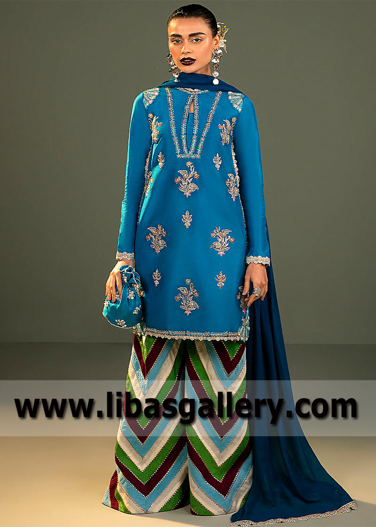 Bice Blue Papagoite Chatta Patti Trousers Suit