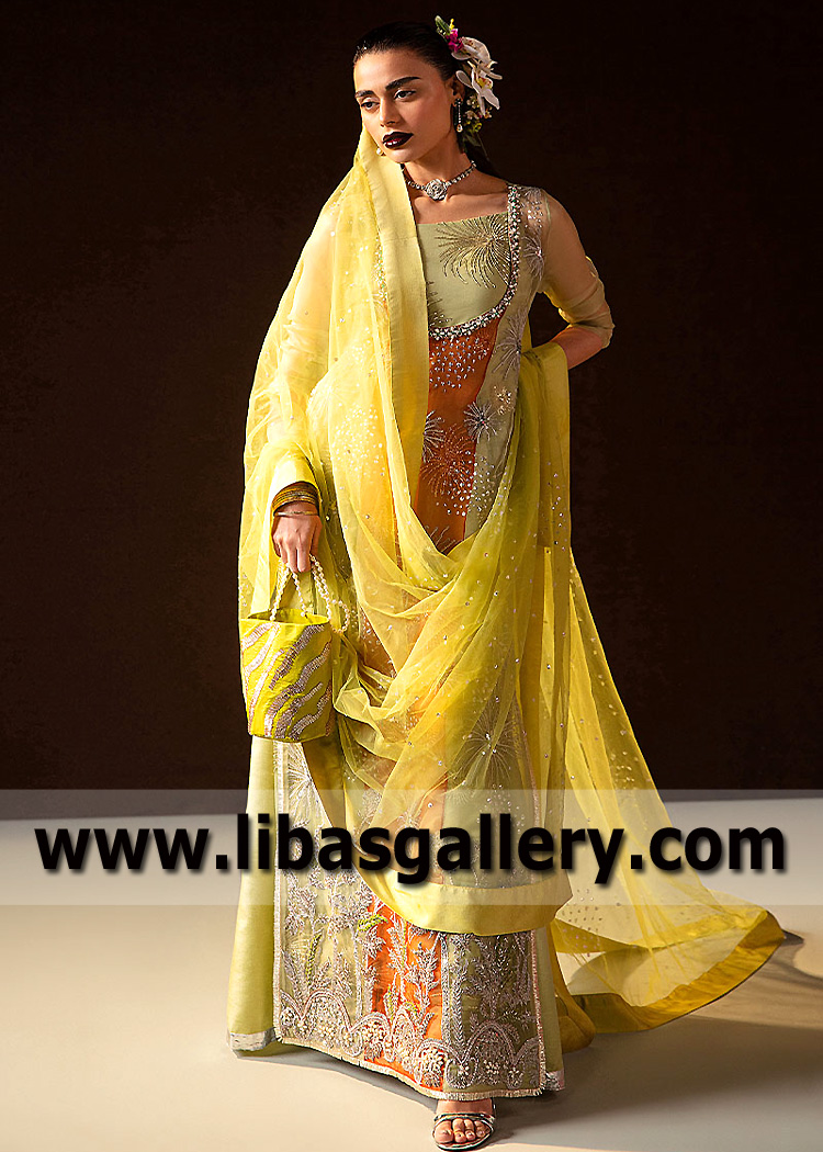 Safety Orange and Sage Brazilianite Long Dress