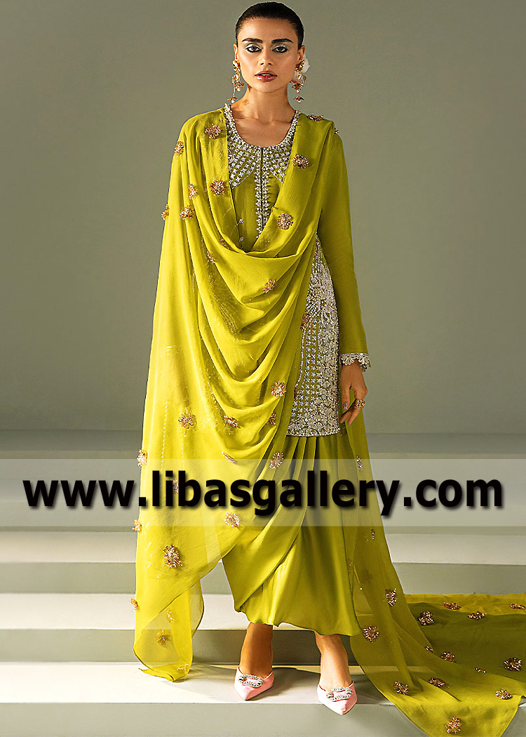 Olive Chrysoberyl Silk Draped Skirt